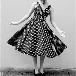 Unique Vintage 1950s Polka Dot Swing Dress